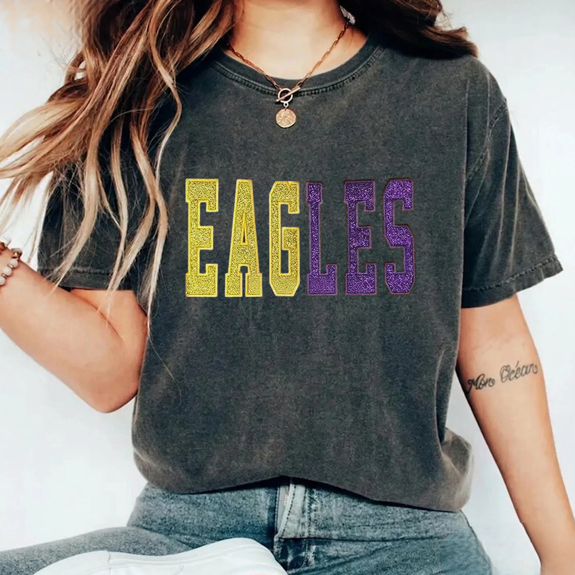 Custom Glitter Embroidered Washed Sweatshirt | Gifts for Sports Mom