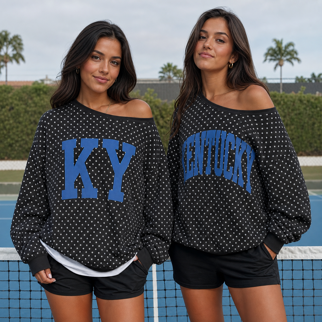 Custom College Team Name Off-Shoulder Polka Dot Sweatshirt | Sports Gifts | Game Day Wear