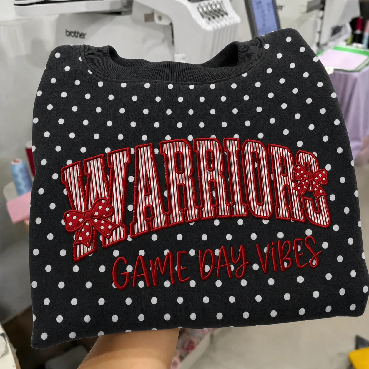 Custom Applique embroidery Gameday Polka Dot Sweatshirt – Made for the One Who Cheers Loudest | Game Day Wear