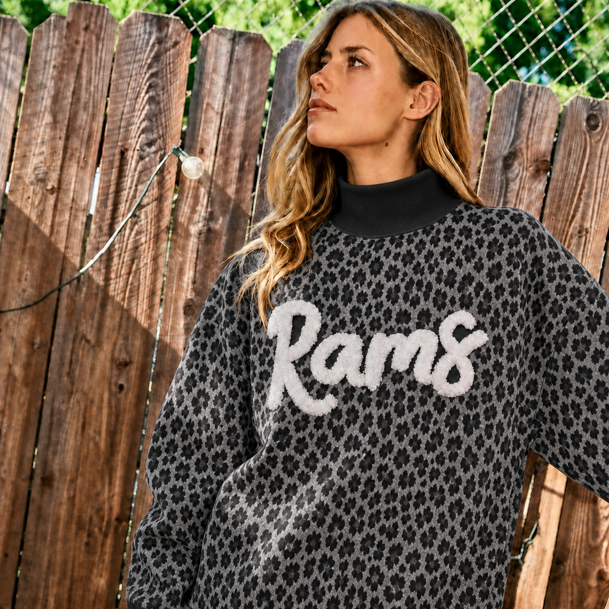 Custom College Chenille Team Name Embroidered Leopard Mockneck Game Day Wear