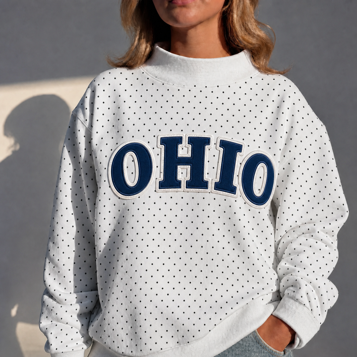 Custom Polka Dot Mockneck Appliqué Embroidery Oversized