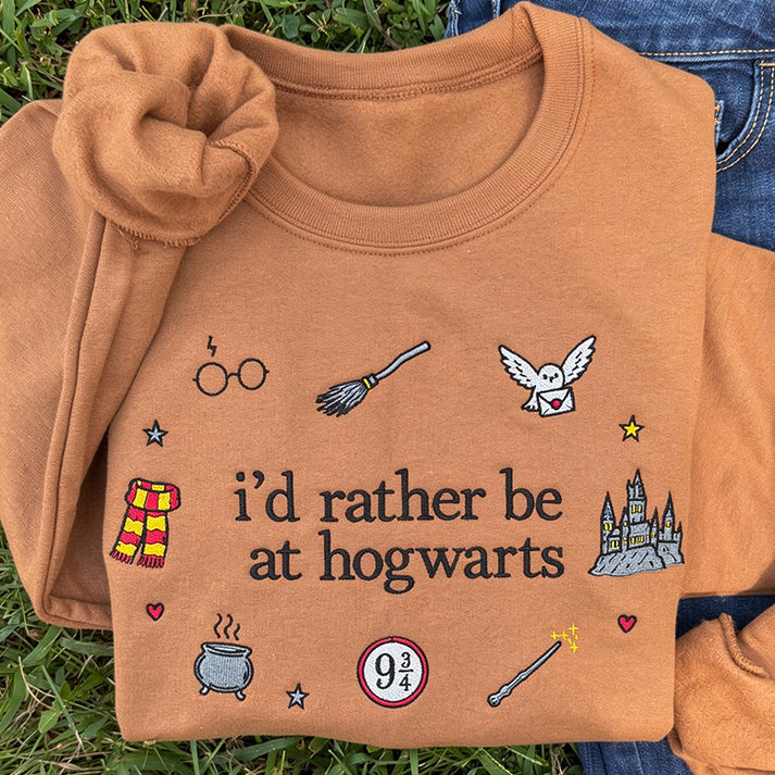 Custom Embroidered Sweatshirt – I'd Rather Be in Wizard School | Personalized Magic Gift