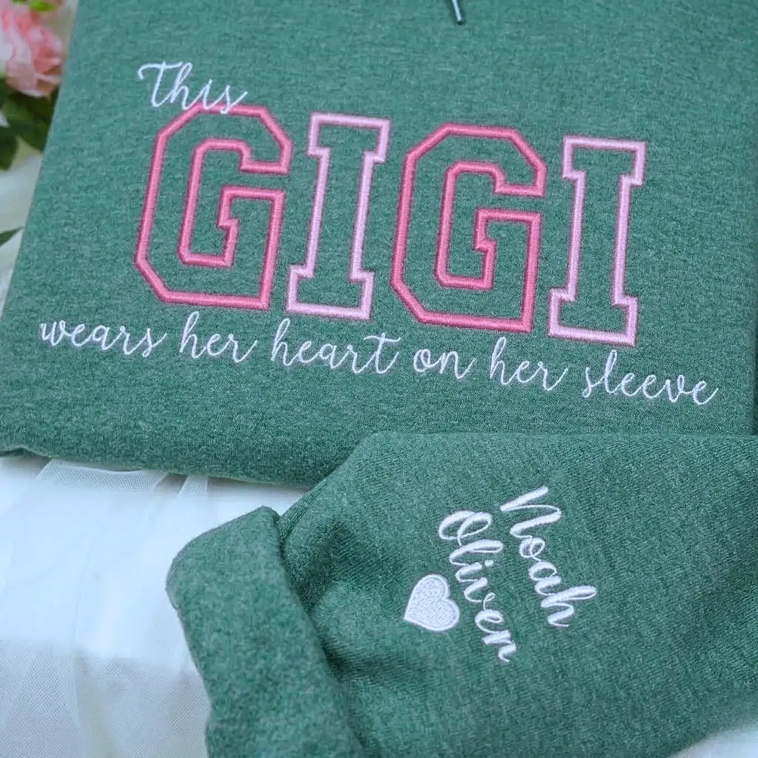 Custom Embroidered This Gigi Wears Her Heart on Her Sleeve Sweatshirt | Mother's Day Gift