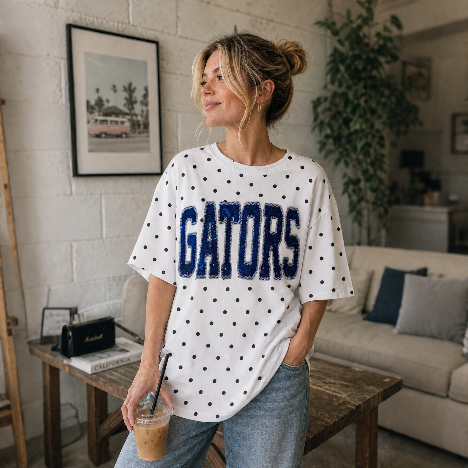 Personalized Sequin Applique Mascot Team Name Game Day Polka Dot T-shirt | Gifts for Sports Mom | Game Day Wear