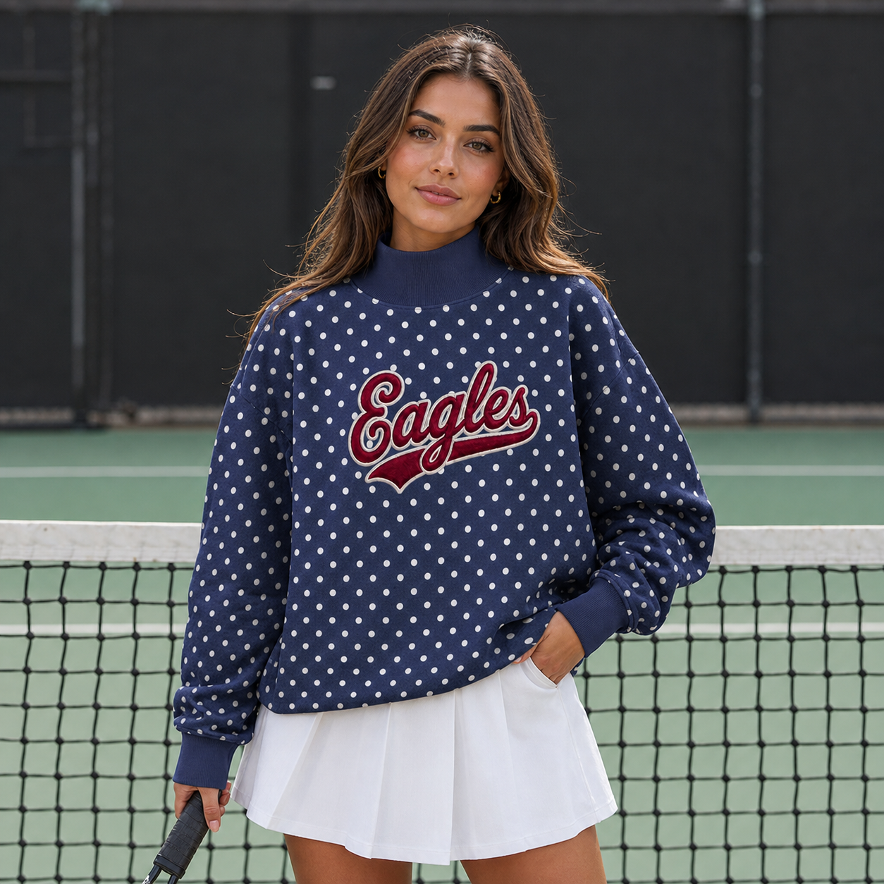 Personalized Game Day Polka Dot Mockneck Applique Patchwork College Football Name Game Day Gear