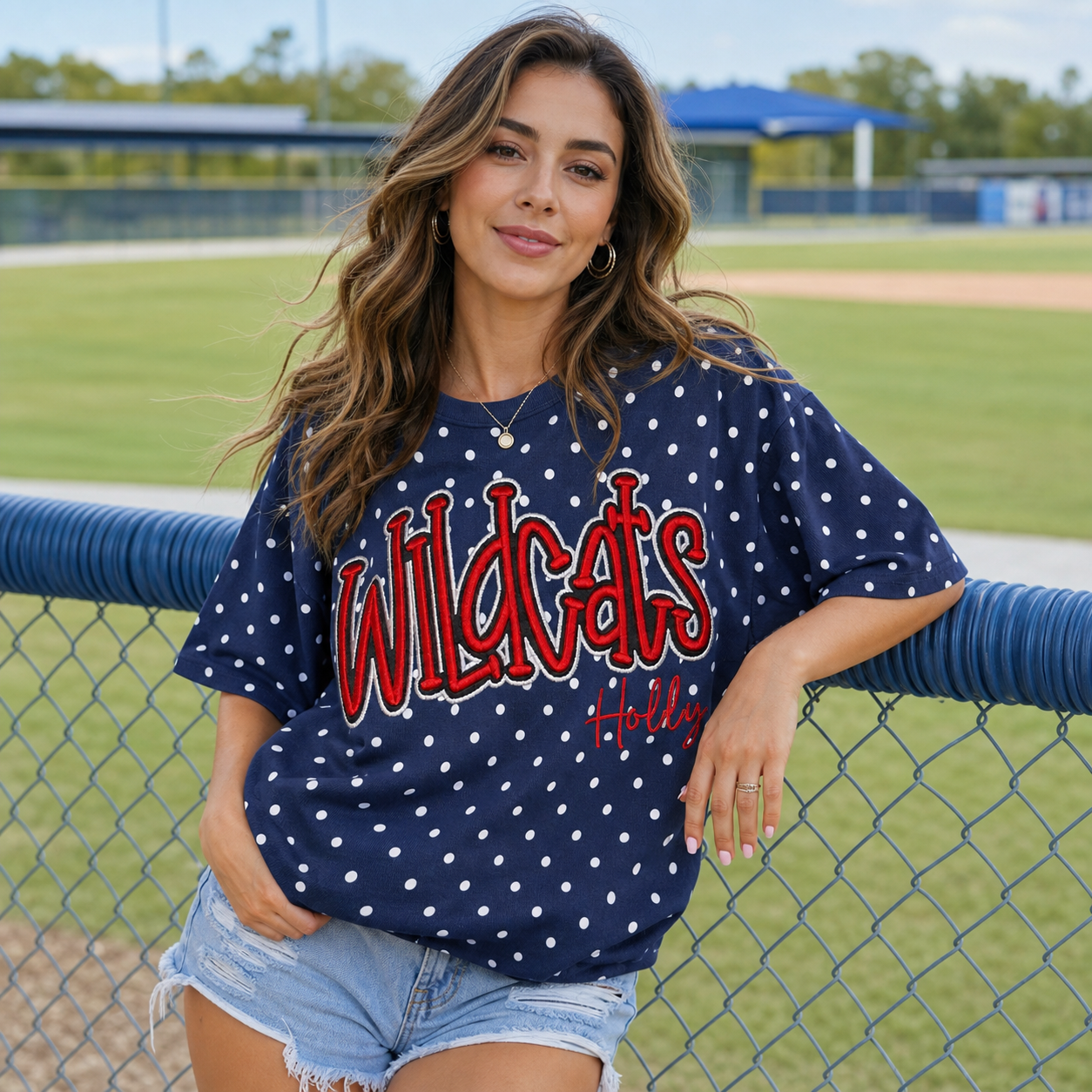 Custom College Team 3D Embroidered Polka Dot T-shirt | Game Day Wear