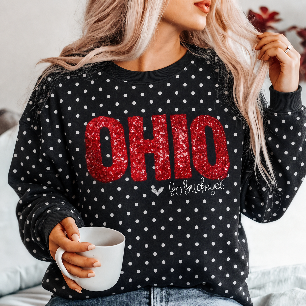 Custom Personalized Sequin Team Name Mascot Polka Dot Sweatshirt | Gifts for Sports Mom | Game Day Wear