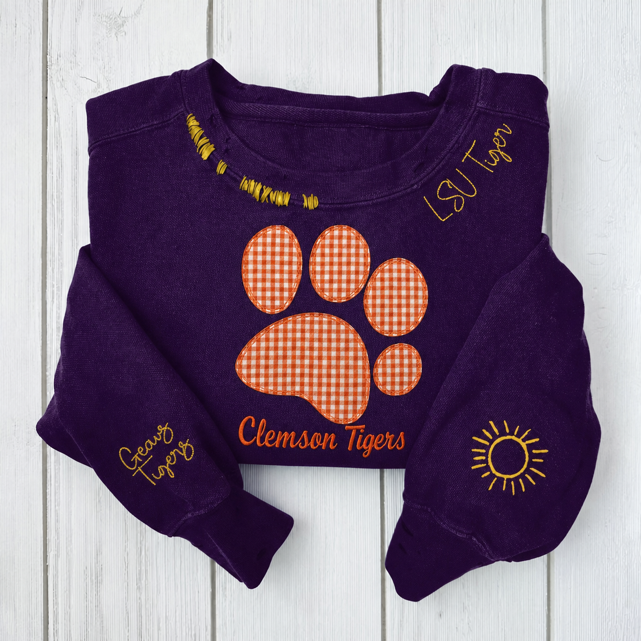 Custom Applique Mascot Vintage Embroidered Hand Distressed Sweatshirt | Gifts for Sports Lover | Game Day Wear