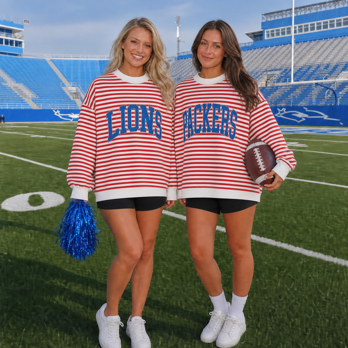 Custom Print College Team Stripe Sweatshirt - Oversized Vintage Athletic Pullover