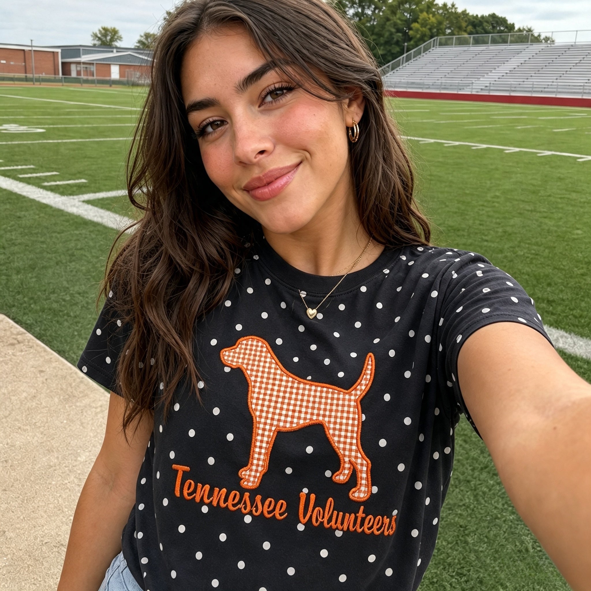 Custom Mascot Applique Patchwork Team Polka Dot T-shirt | Game Day Wear