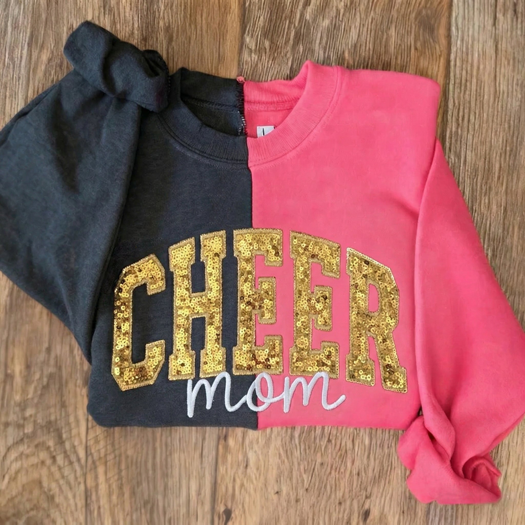 Custom Sequin CHEER MAMA Two Tone Sweatshirt – Personalized Sequin Letters | Gifts for Sports Mom