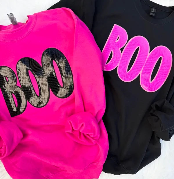 Custom Boo sequin patch Halloween sweatshirt