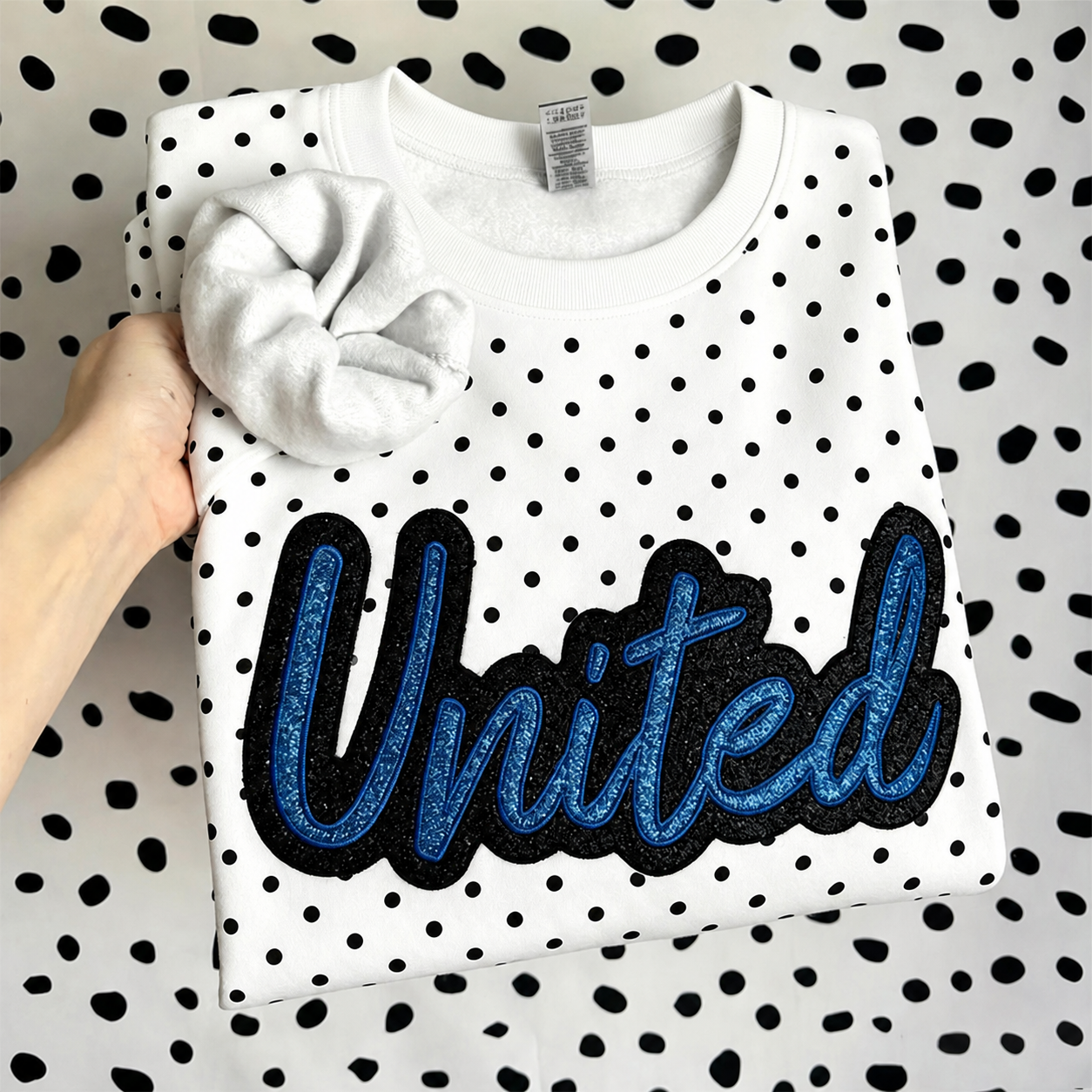 Custom Glitter Embroidered Team Name Polka Dot Sweatshirt | Gifts for Sports Mom | Game Day Wear