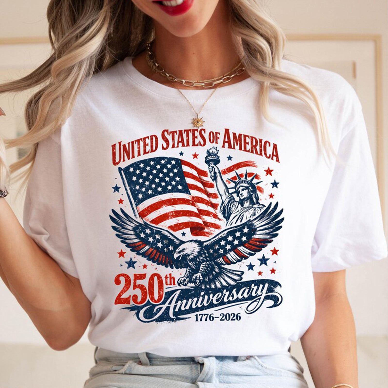 USA 250th Anniversary T-Shirt 1776-2026 | Patriotic American Flag Eagle Statue of Liberty Tee | Independence Day Celebration Shirt