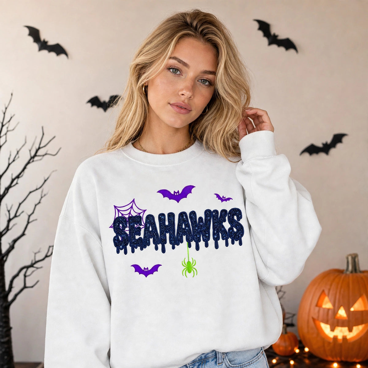 Personalized Halloween Team Name Glitter Embroidered Sweatshirt