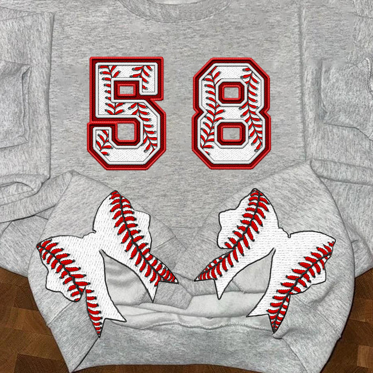 Personalized Baseball-Themed Embroidered Side Bow Sweatshirt with Custom Number/Letter | Gifts for Sports Mom