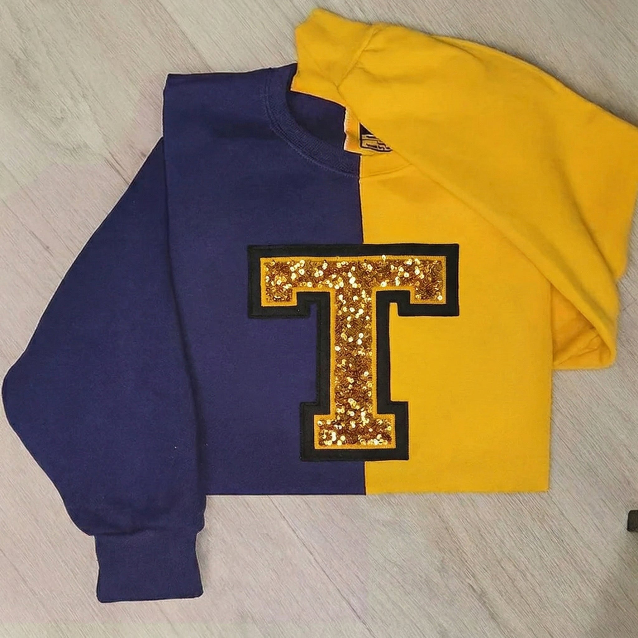 Custom Two Tone Sequin Letter Sweatshirt – Personalized Glitter Numbers, Sports Fan Gift | Gifts for Sports Mom