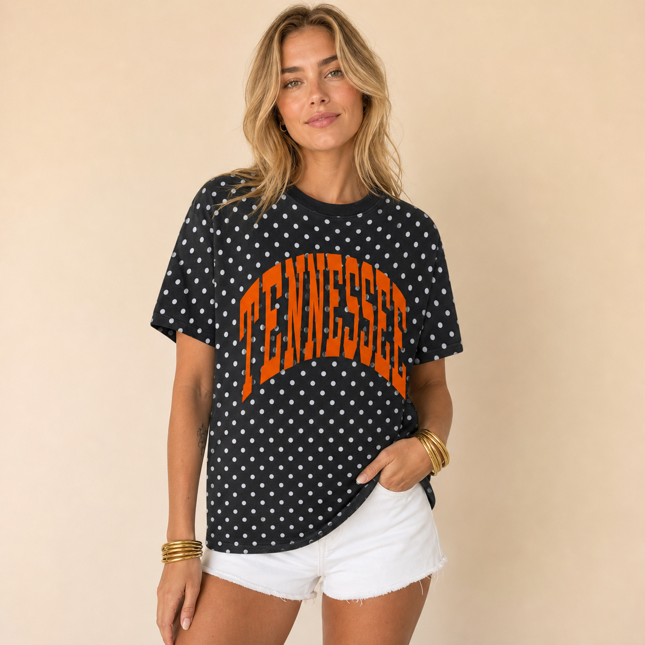Custom College Team Name Polka Dot T-shirt | Sports Gifts | Game Day Wear