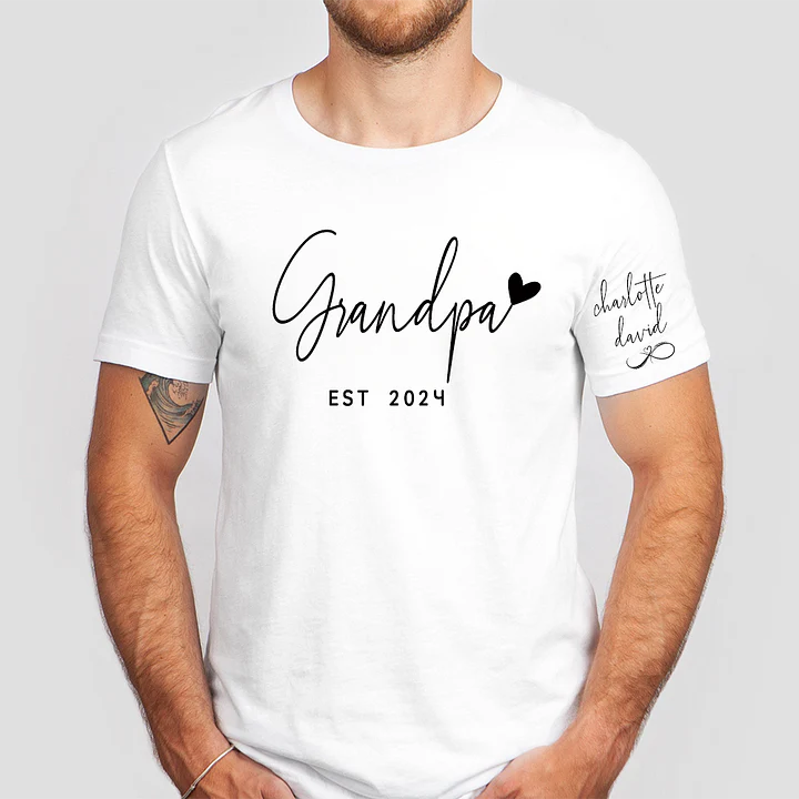 Custom Grandpa T-shirt with Kids Names on Sleeve -Personalized Gift for Dad & Grandpa | Father's Day Gift