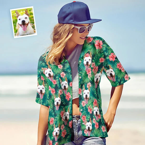 Custom Tropical Shirts Pet Face Hawaiian Shirt Leaves & Flowers Shirt