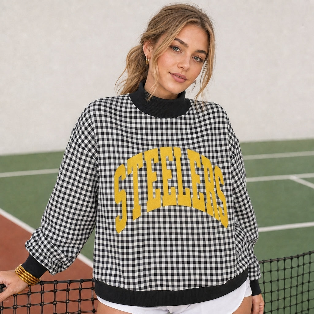 Custom College Print Team Name Gingham Mockneck | Sports Gifts | Game Day Wear