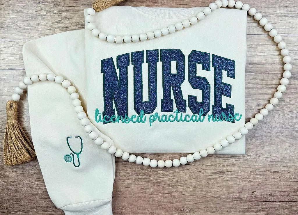 Custom Personalized NURSE Scripted Glittered Sweatshirt | for NURSE Mama Gift