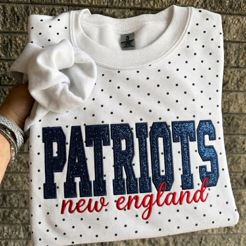 Custom Embroidered Glitter Football Team Name Polka Dot Sweatshirt - Game Day Gear | Gifts for Sports Mom | Game Day Wear
