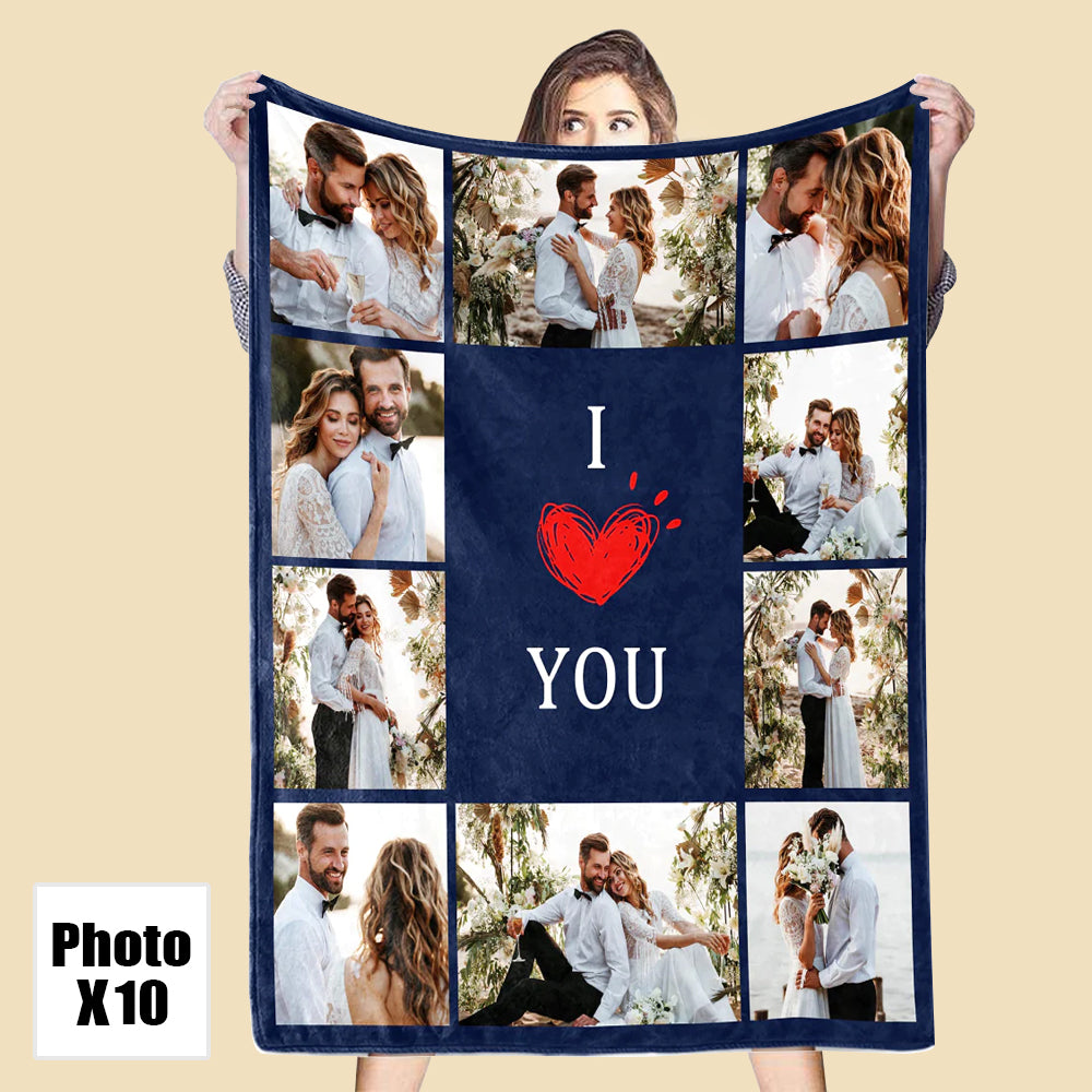 Custom Blanket With 10 Photos Picture Throw Blanket | Couple Anniversary Gift