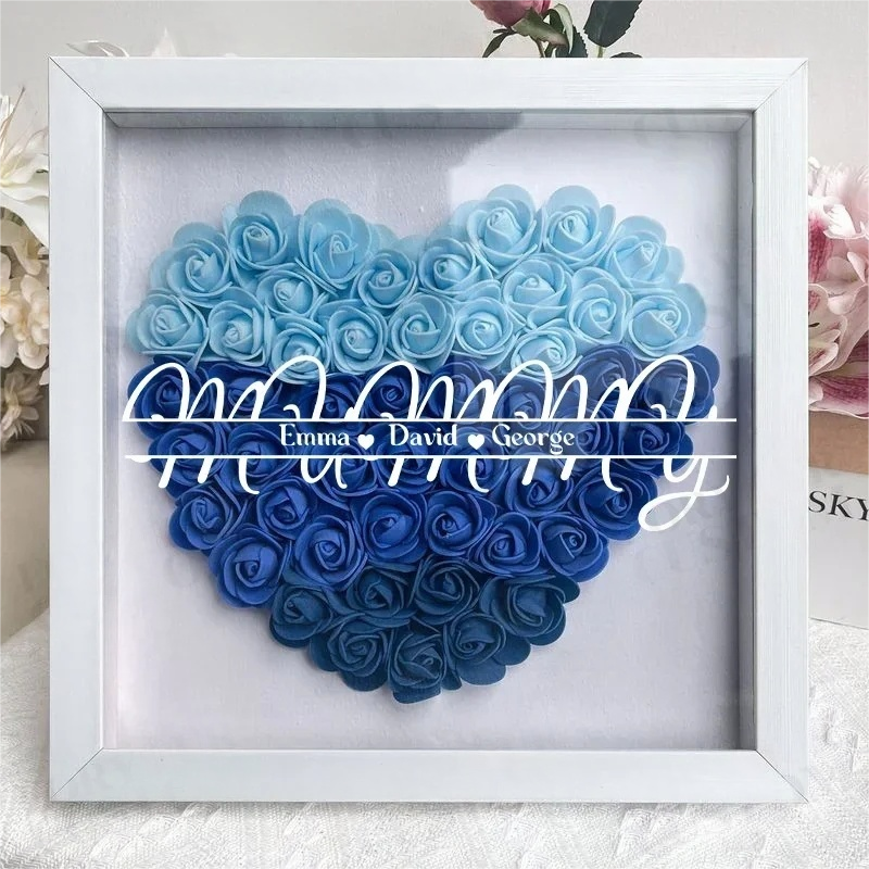 Personalized Flower Shadow Box With Kid's Name For MUMMY- Mother's Day Gift