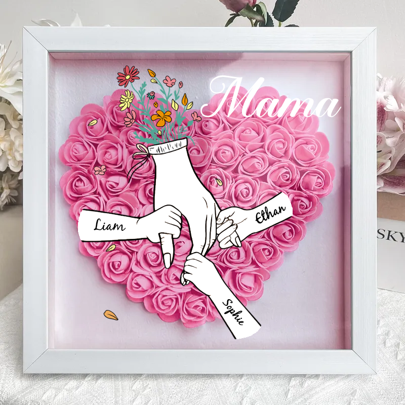 Personalized Flower Shadow Box mum and I hand holding- Mother's Day Gift