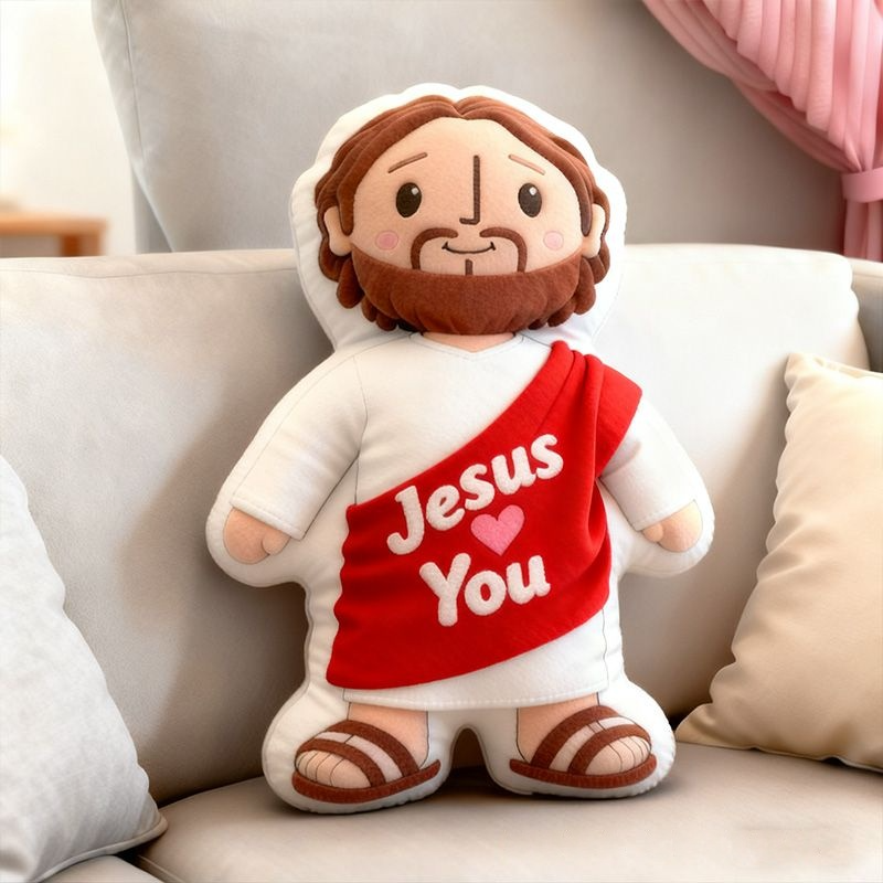 Personalized Cute Jesus Pillow with Sash Jesus Love You Custom Name Christian Jesus Pillow for Kid Adult First Communion Gift Prayer Corner Faith Gift