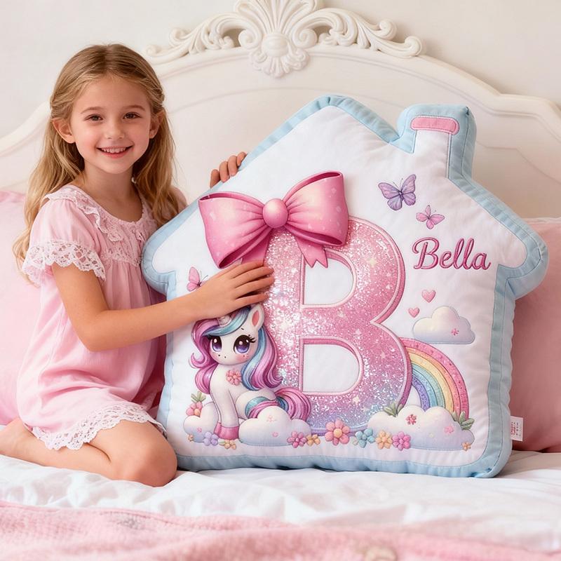 Personalized Pillow House-Shaped 26 Letters Custom Name Design Perfect for Girl's Bedroom Decor and Gift Idea Graphic 3D Print