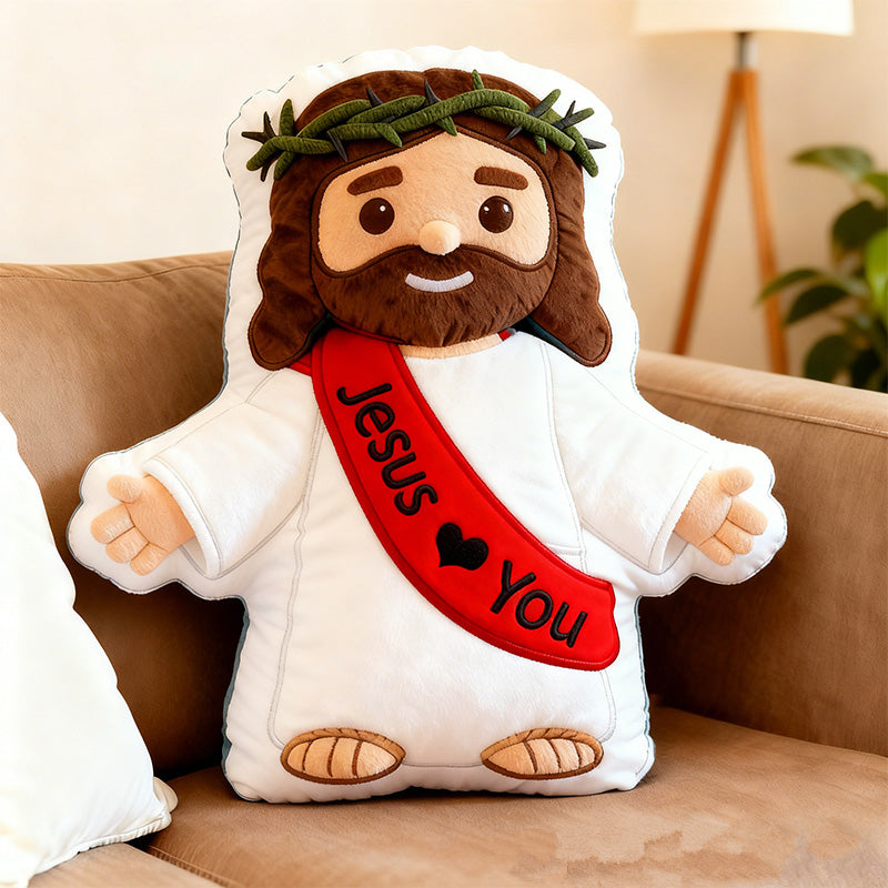 Personalized Cute Jesus Pillow with Sash Jesus Love You Custom Name Religious Gift Prayer Corner Faith Gift Christian Jesus Pillow for Kids or Adults