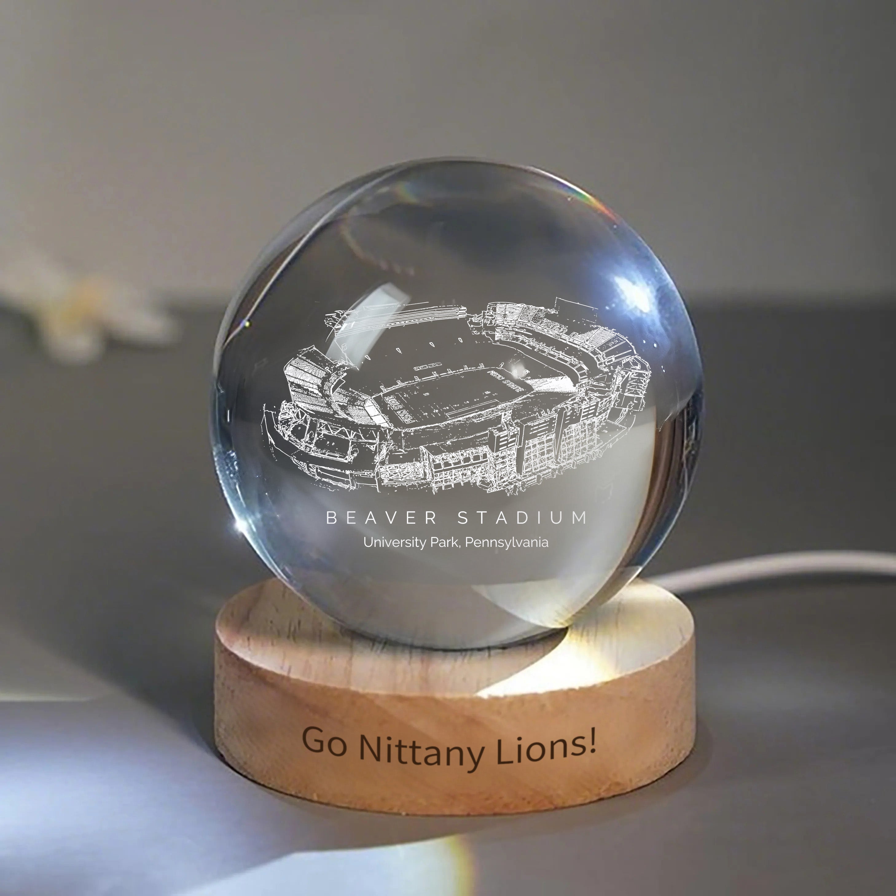 Beaver Stadium 3D Spherical Crystal Ball Lamp | Game Day, Christmas for Sports Fans