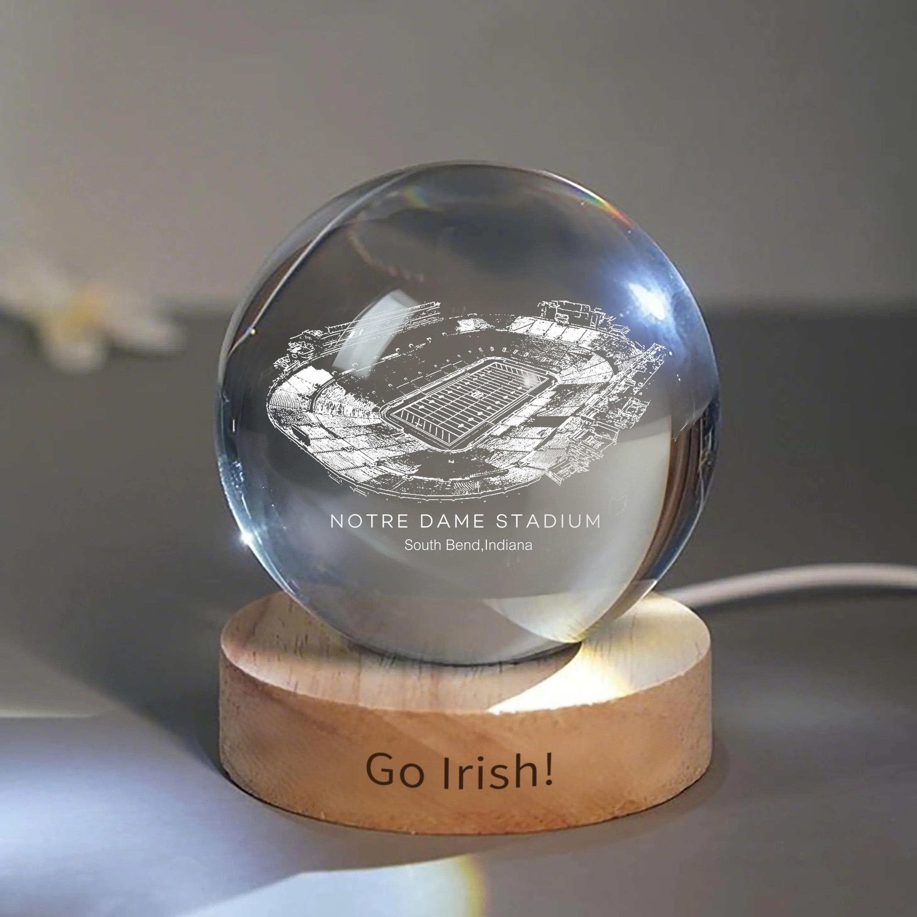 Notre Dame Stadium 3D Spherical Crystal Ball Lamp | Game Day, Christmas for Sports Fans
