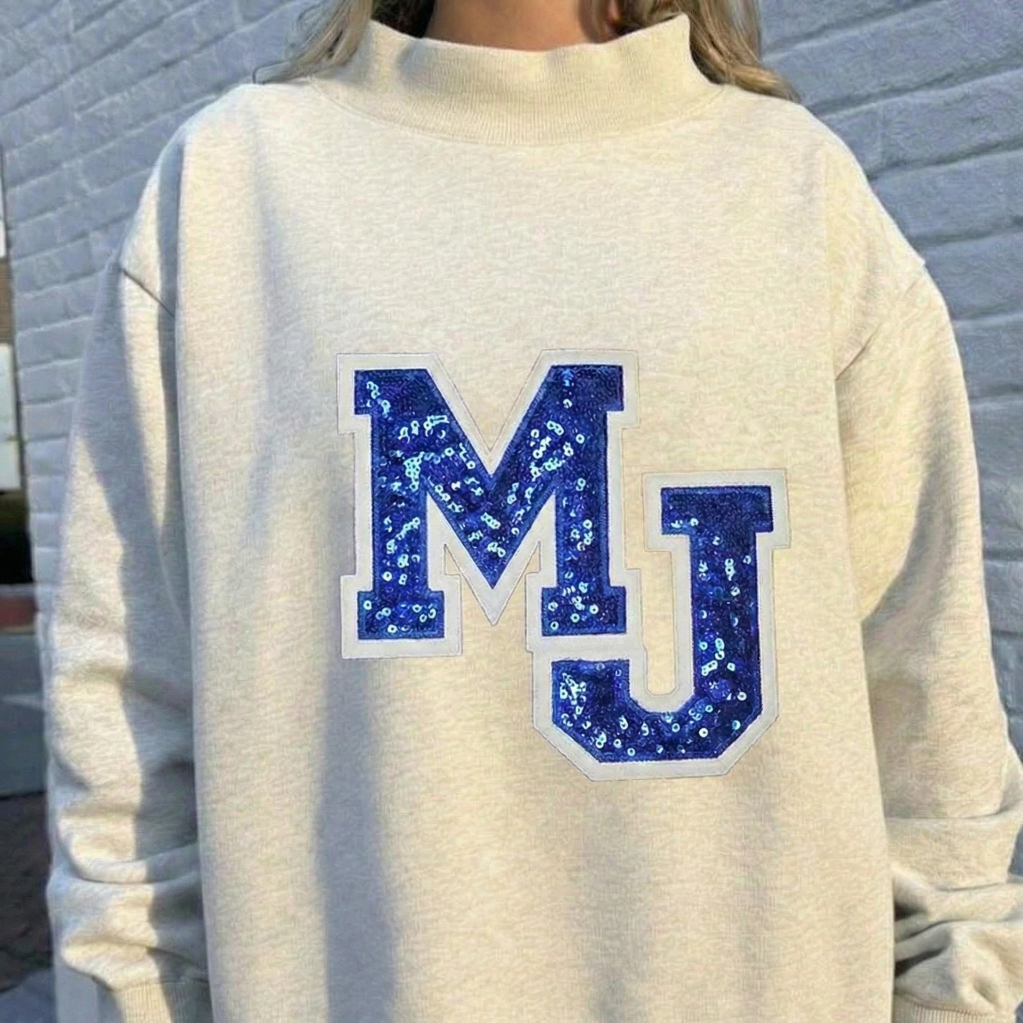 Custom Sequin Letters Mockneck – Personalized Glitter Numbers, Sports Fan Gift