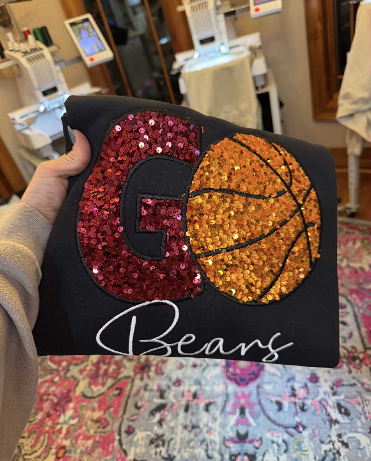 Custom Game Day Basketball Sweatshirt – Sequin Varsity Letter | Gifts for Sports Mom