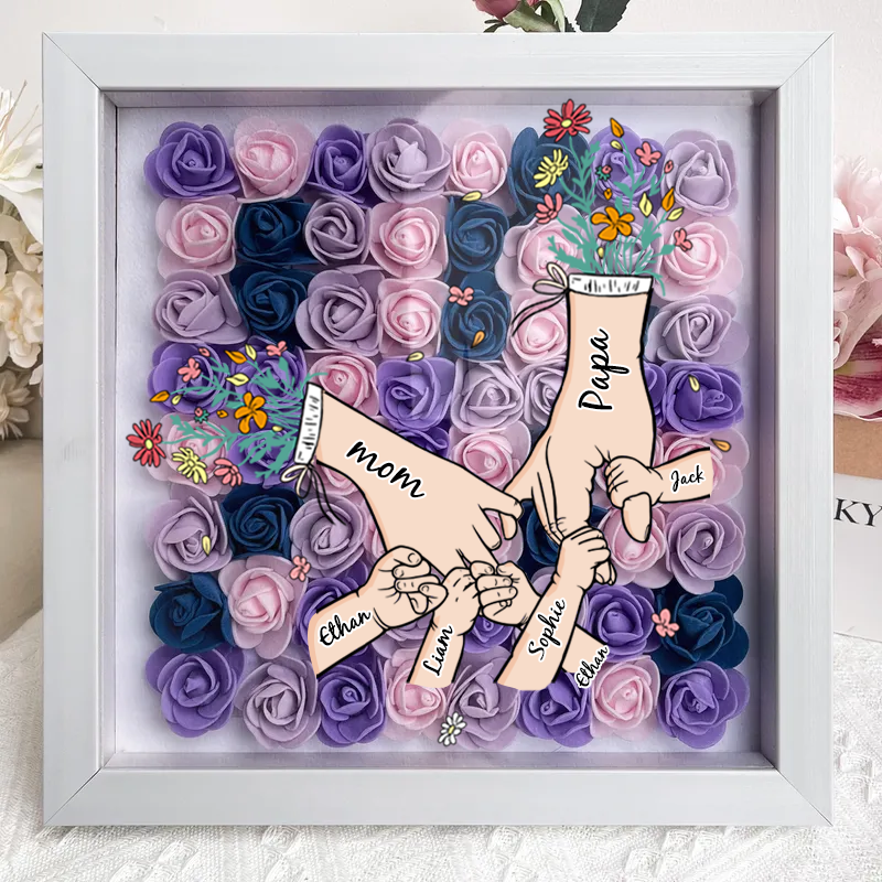 Custom Mother's Day Personalized Flower Shadow Box, Family hand holding Gift | Gift for mom,grandma