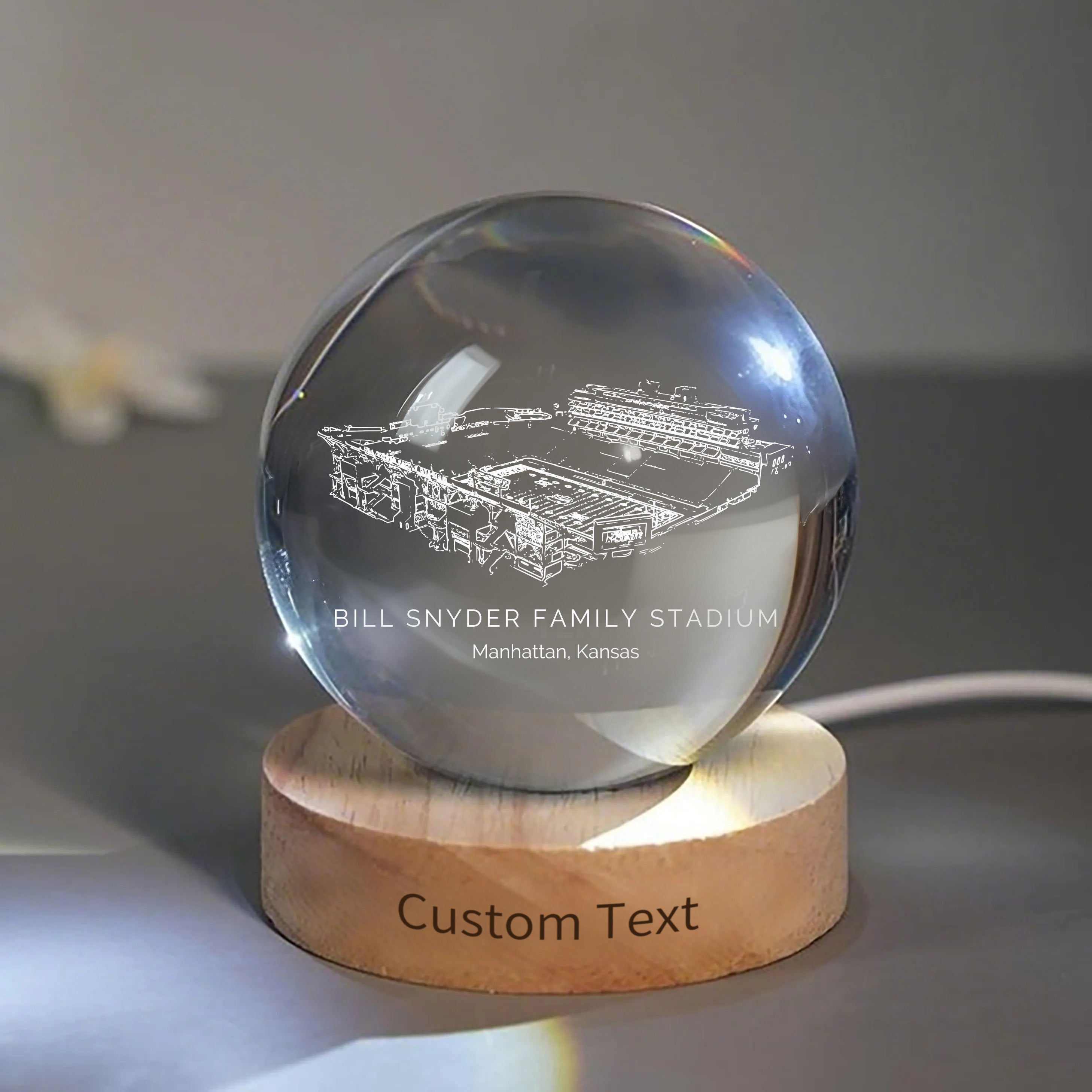 Bill Snyder Family Stadium 3D Spherical Crystal Ball Lamp | Game Day, Christmas for Sports Fans