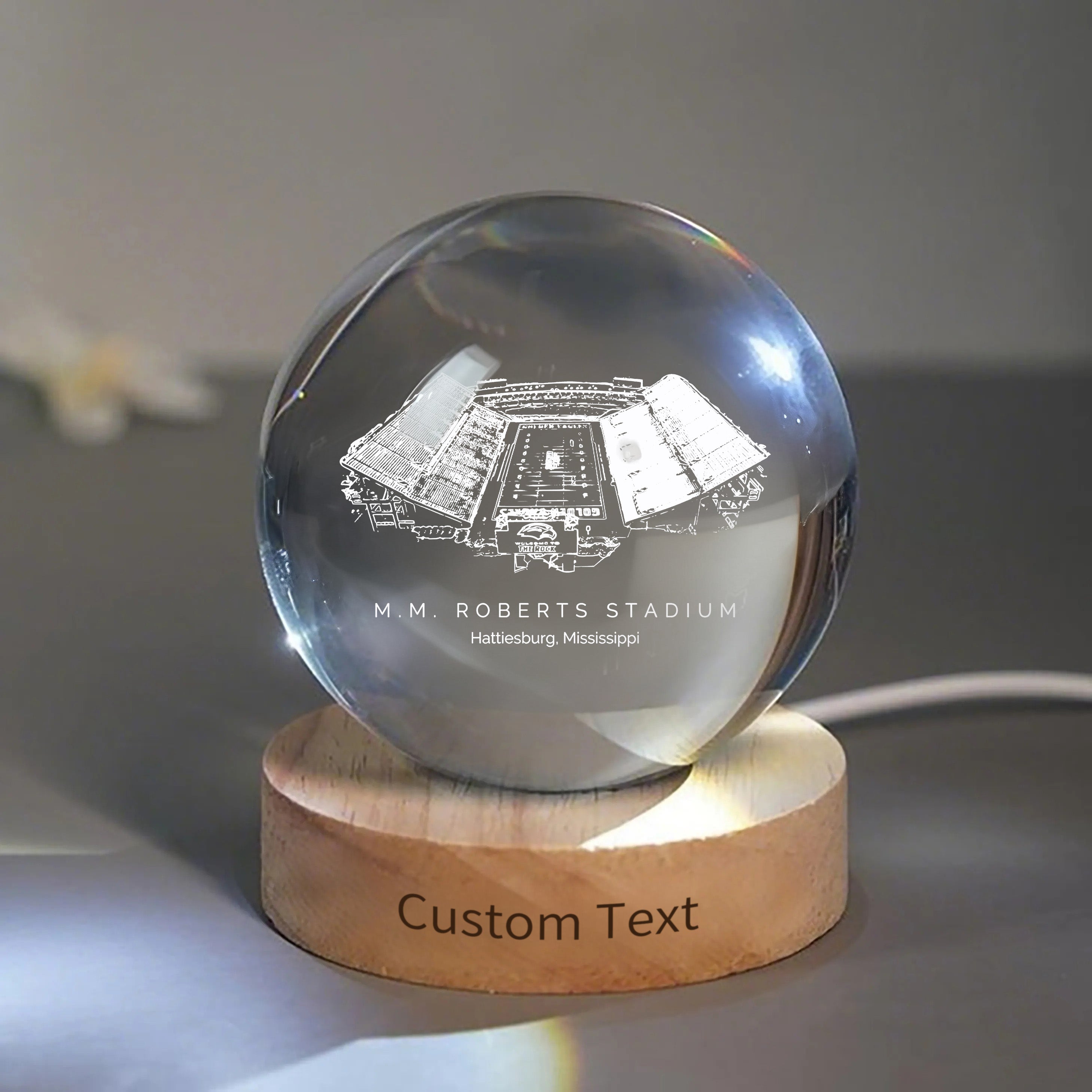 M. M. Roberts Stadium 3D Spherical Crystal Ball Lamp | Game Day, Christmas for Sports Fans
