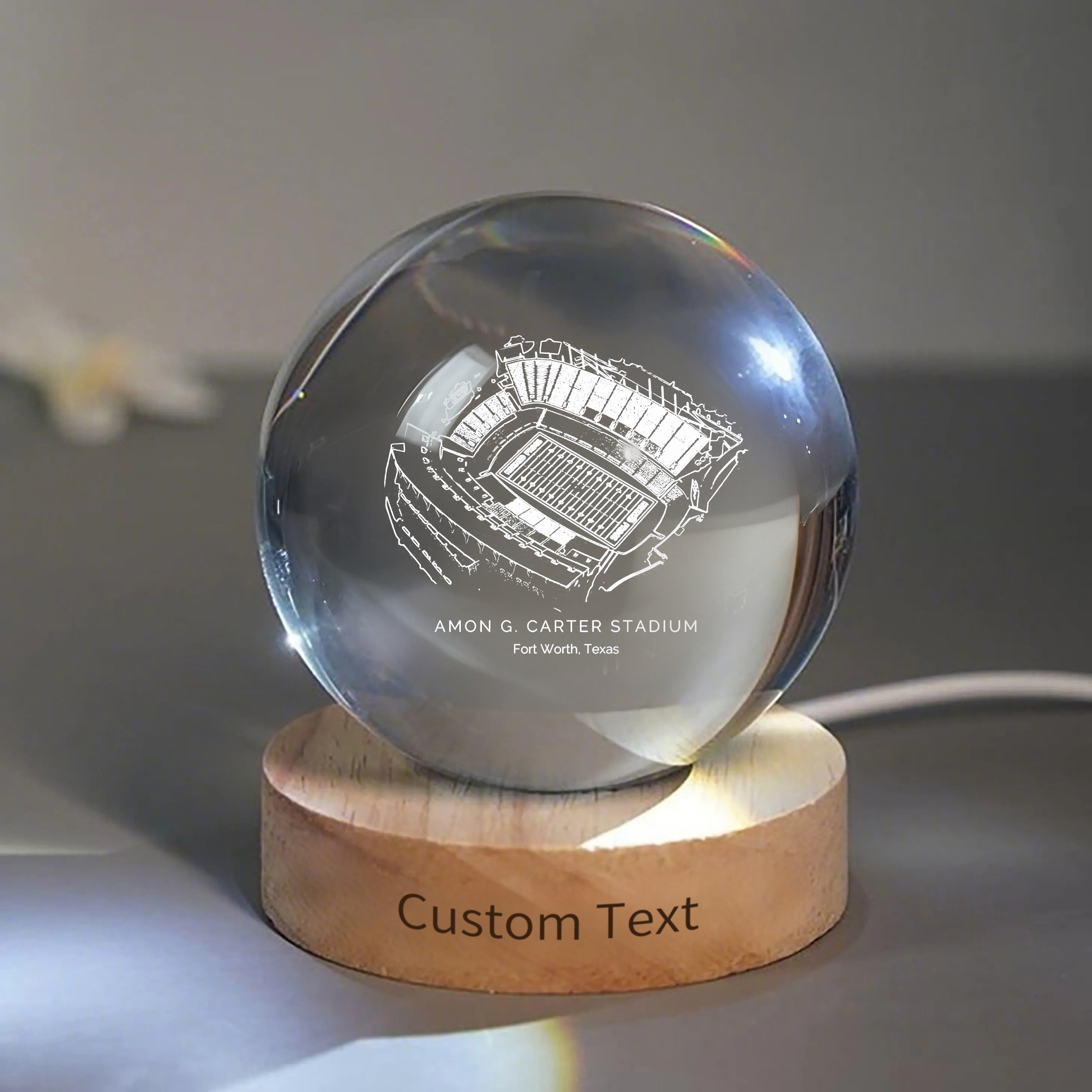 Amon G. Carter Stadium 3D Spherical Crystal Ball Lamp | Game Day, Christmas for Sports Fans