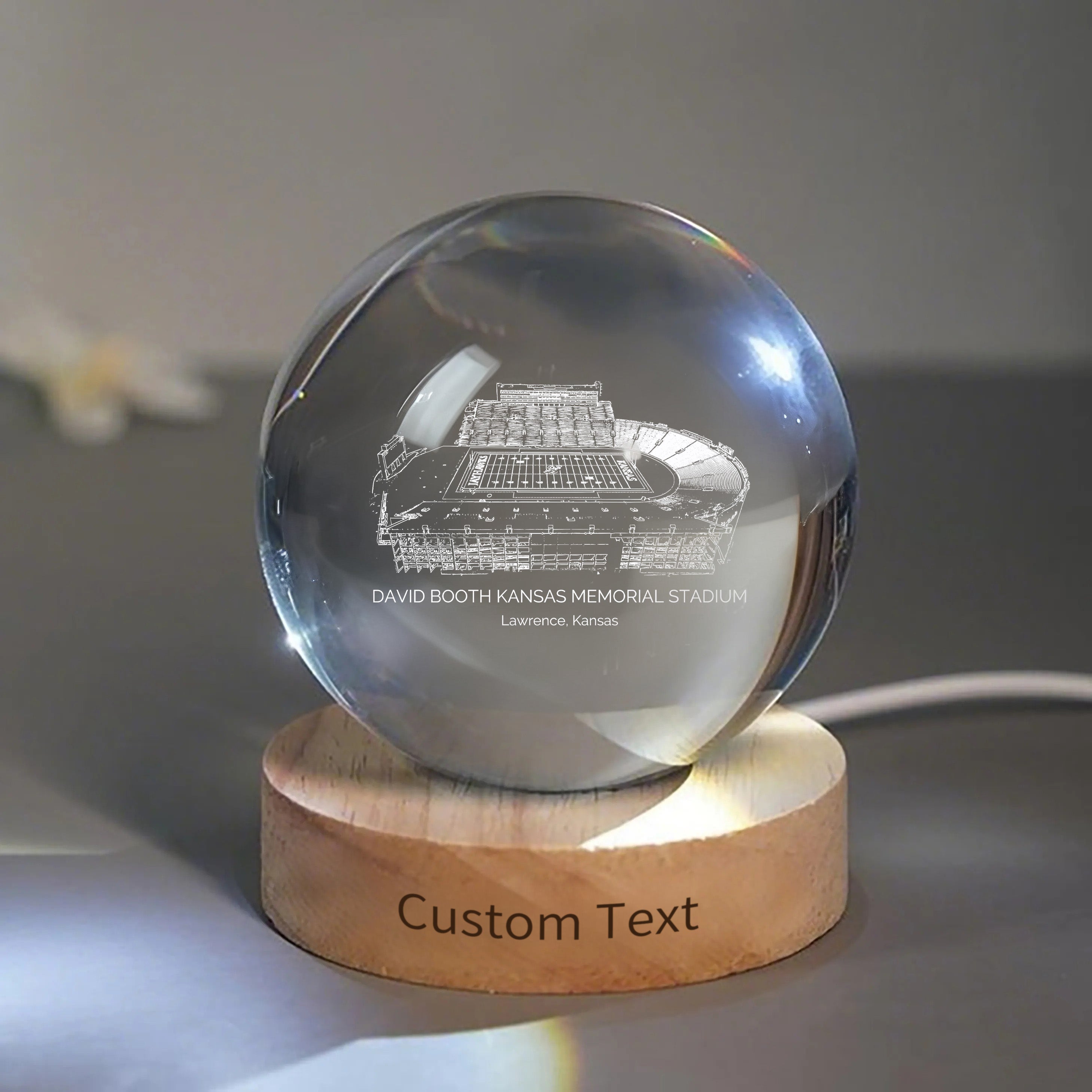 David Booth Kansas Memorial Stadium 3D Spherical Crystal Ball Lamp | Game Day, Christmas for Sports Fans