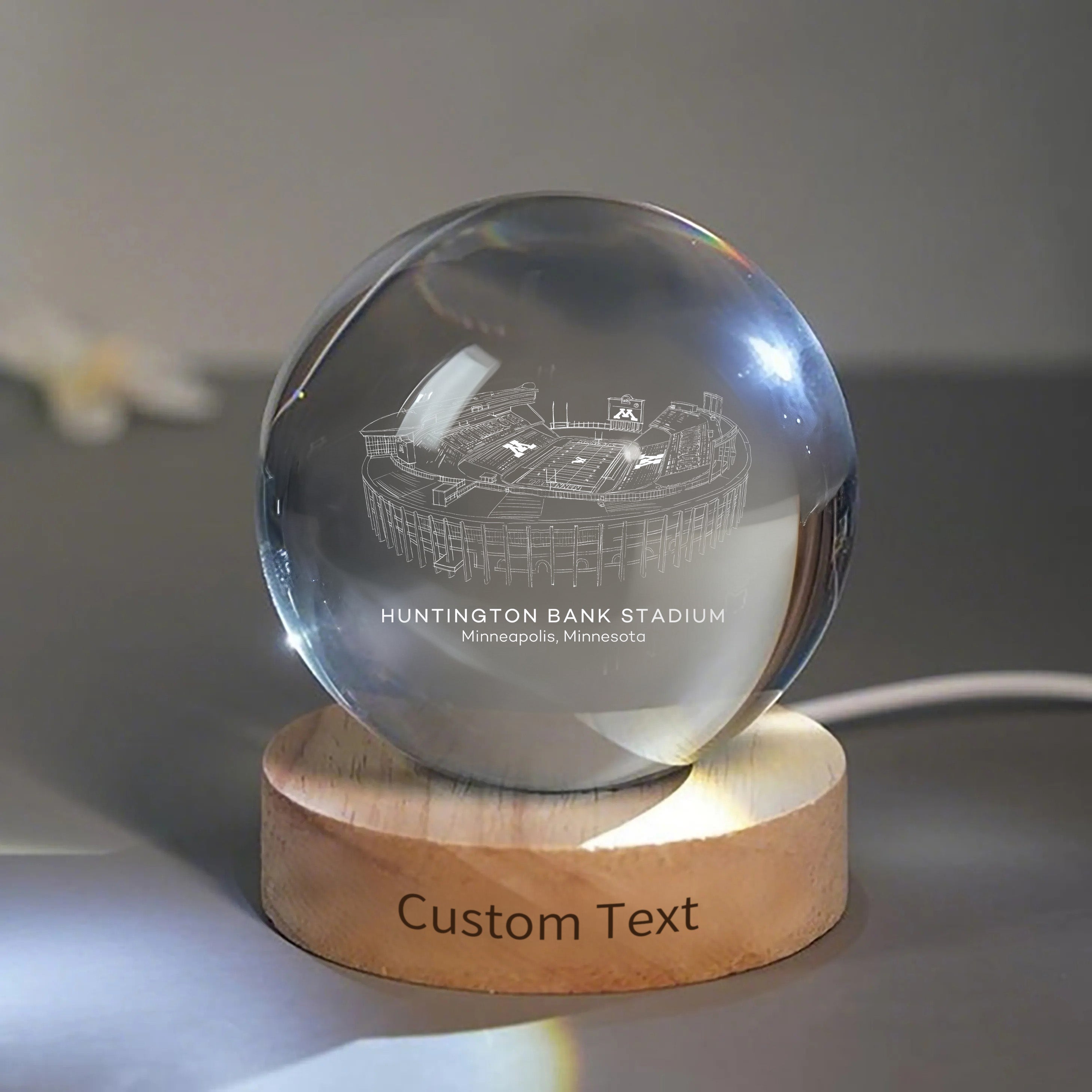Huntington Bank Stadium 3D Spherical Crystal Ball Lamp | Game Day, Christmas for Sports Fans