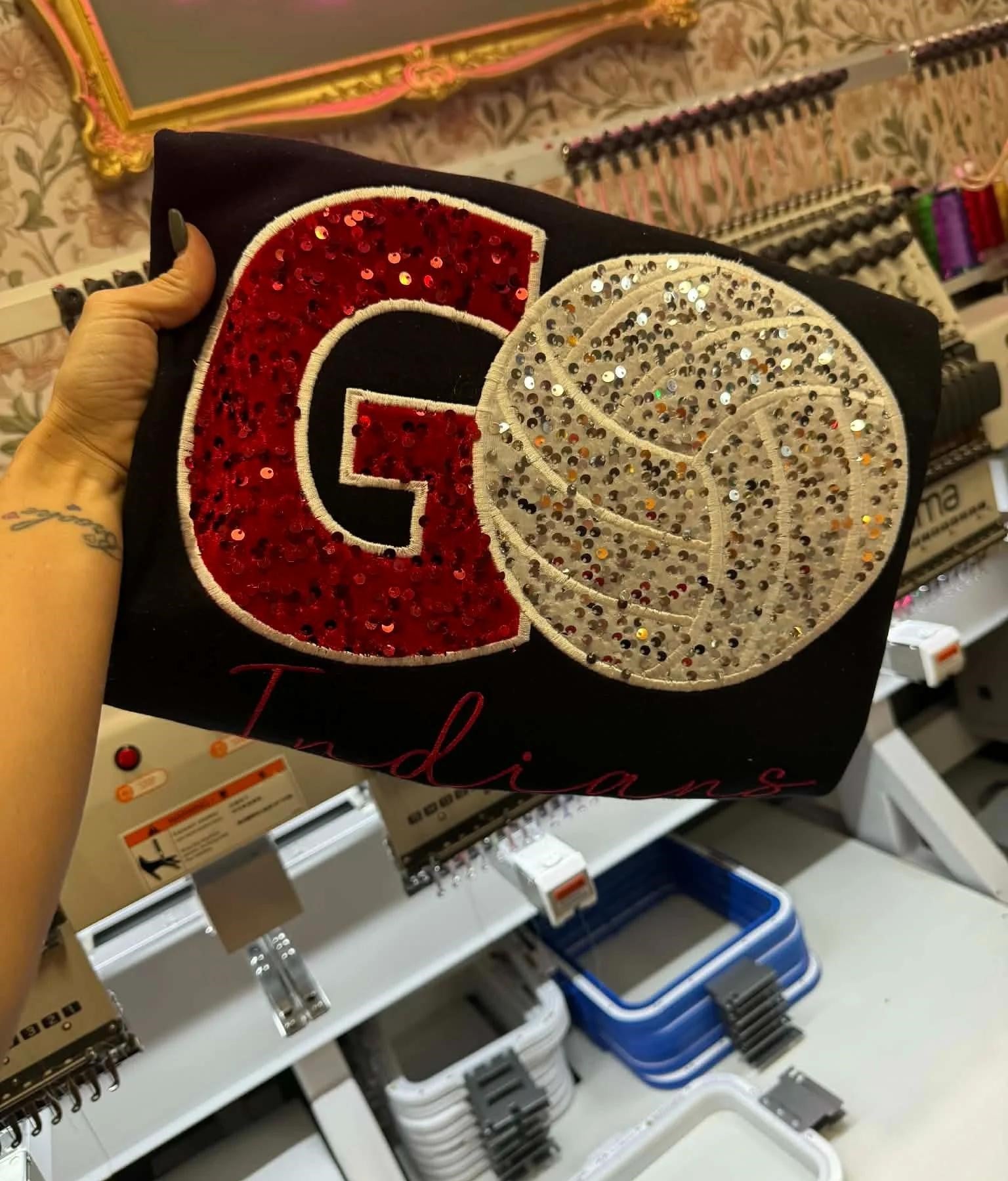 Custom Game Day Volleyball Sweatshirt – Sequin Varsity Letter | Gifts for Sports Mom