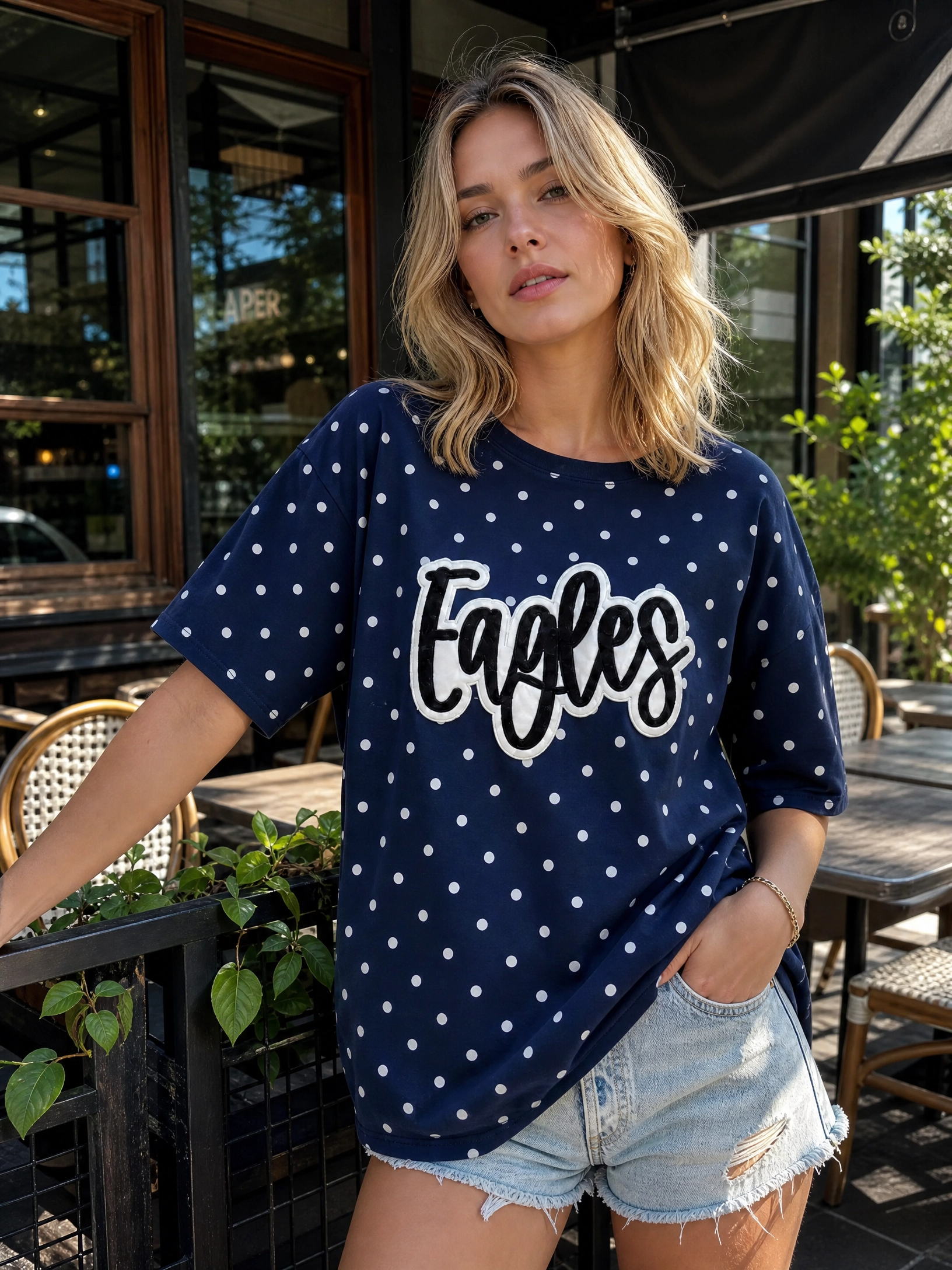 Custom Glitter Team Mascot Polka Dot T-shirt For Game Day | Gifts for Sports Mom | Game Day Wear