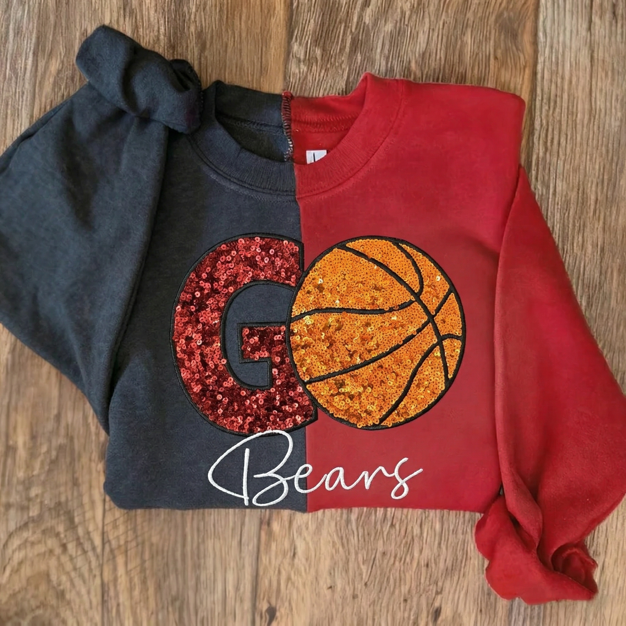 Custom Two Tone Game Day Basketball Sweatshirt – Sequin Varsity Letter | Gifts for Sports Mom