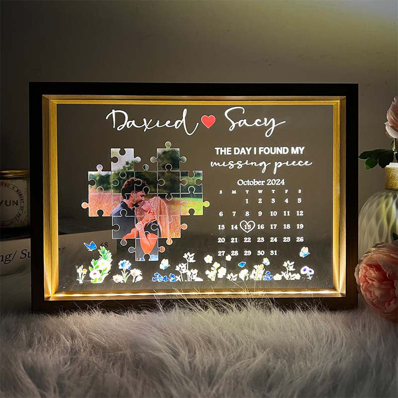 The Day I Found My Missing Piece Custom Valentine's Day Light Frame Personalized Gift | Couple Anniversary Gift | Black Friday Sale