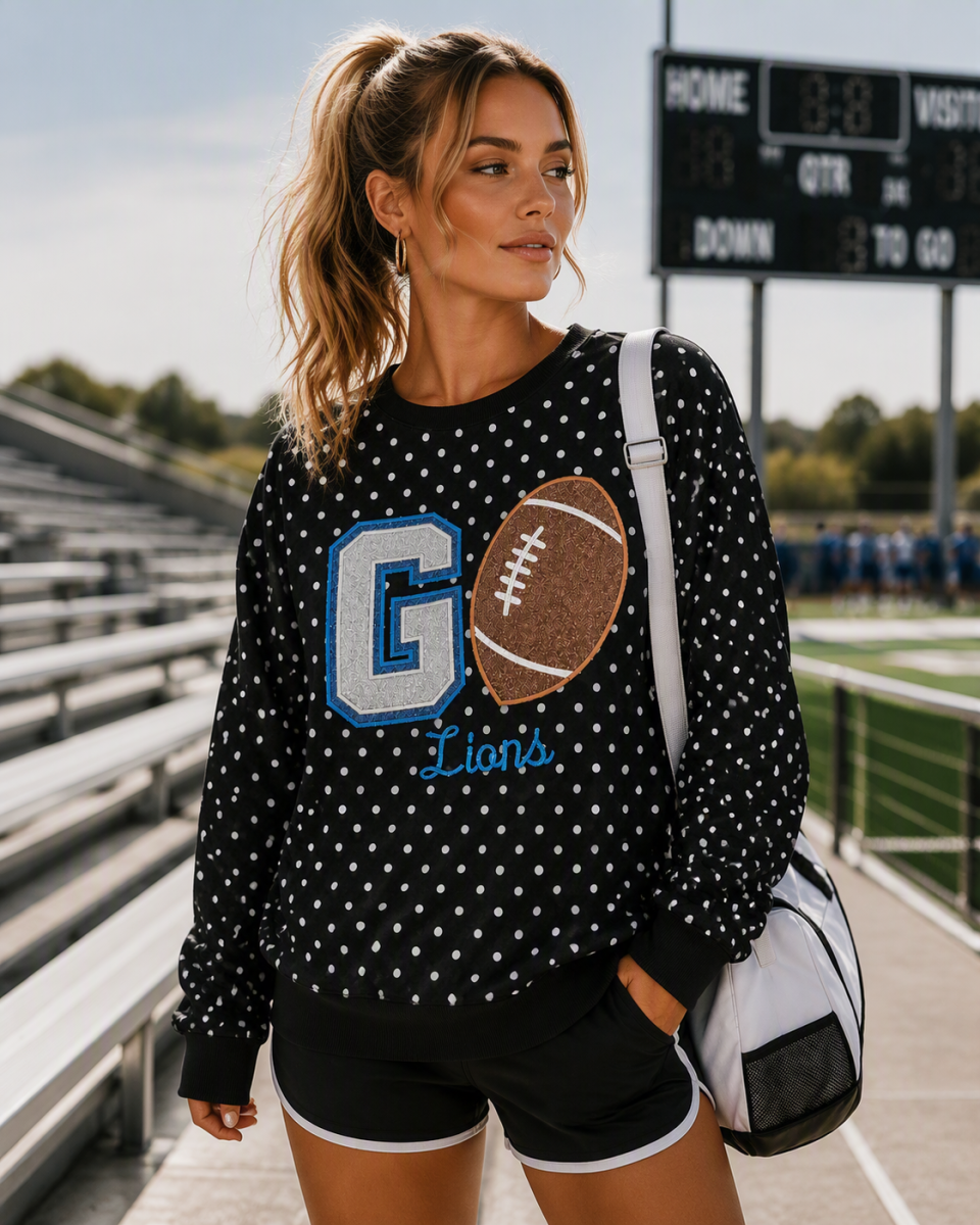 Custom Classic Polka Dot Game Day Sweatshirt | Football Spirit Crewneck Pullover | Game Day Wear