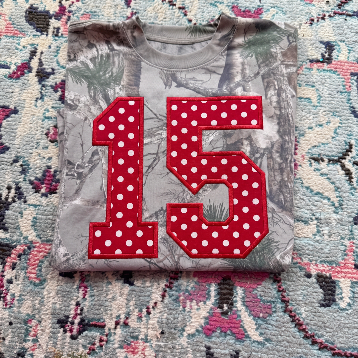 Custom Camo Polka Dot Number Applique Sweatshirt | Game Day Wear