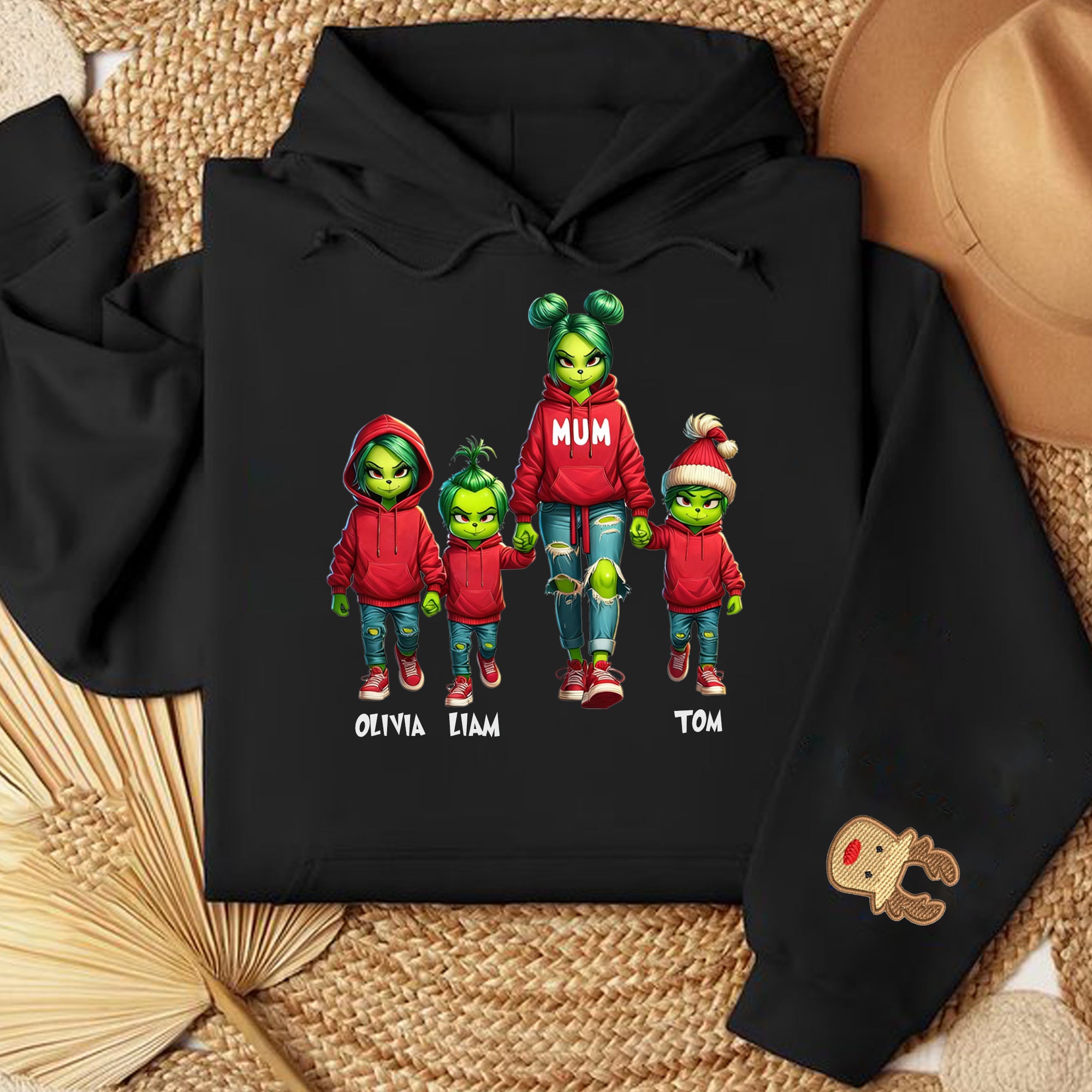 Custom Grinch Christmas Mom and Kids Name Sweatshirts Hoodie